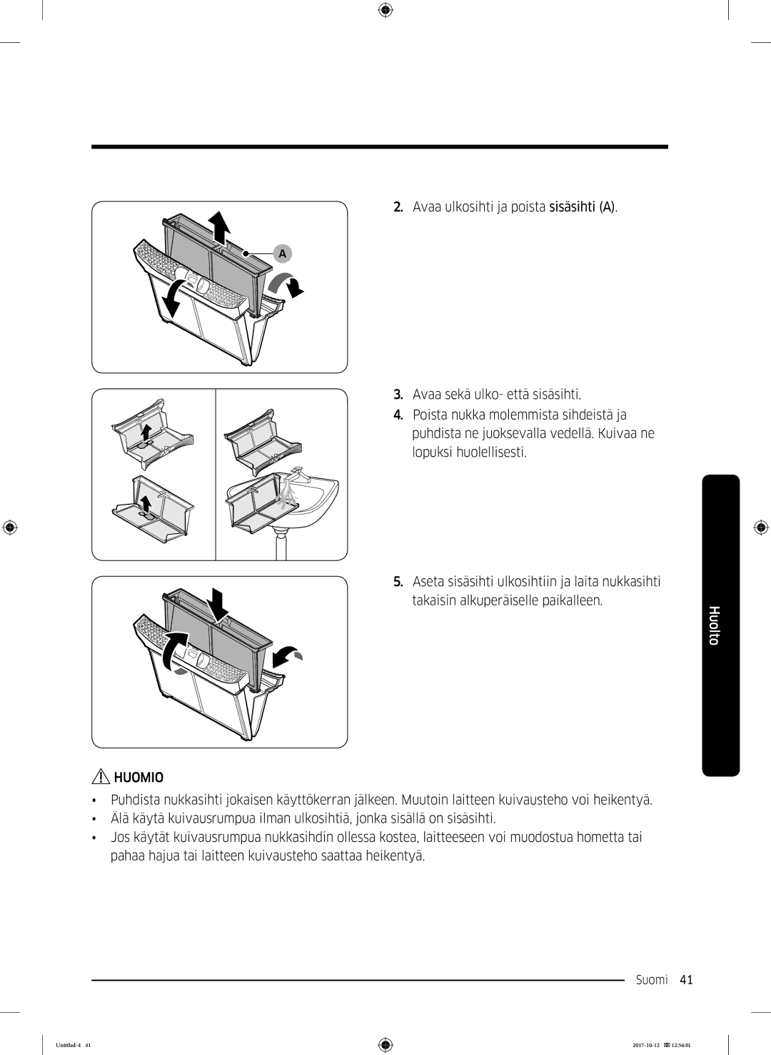 Samsung DV90M50003W/EE, DV80M50101W/EE, DV70M5020KW/EE, DV80M5010KW/EE, DV80M52102W/EE, DV80M50102W/EE manual Suomi 41  